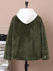 SHEIN 男大童口袋貼布搖粒絨外套無連帽衫 - 綠色 - 查看 3