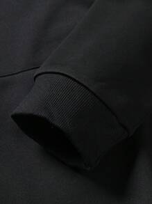 ROMWE MEN Grunge Punk Men Japanese Letter Graphic Drawstring Hoodie - Black - View 7