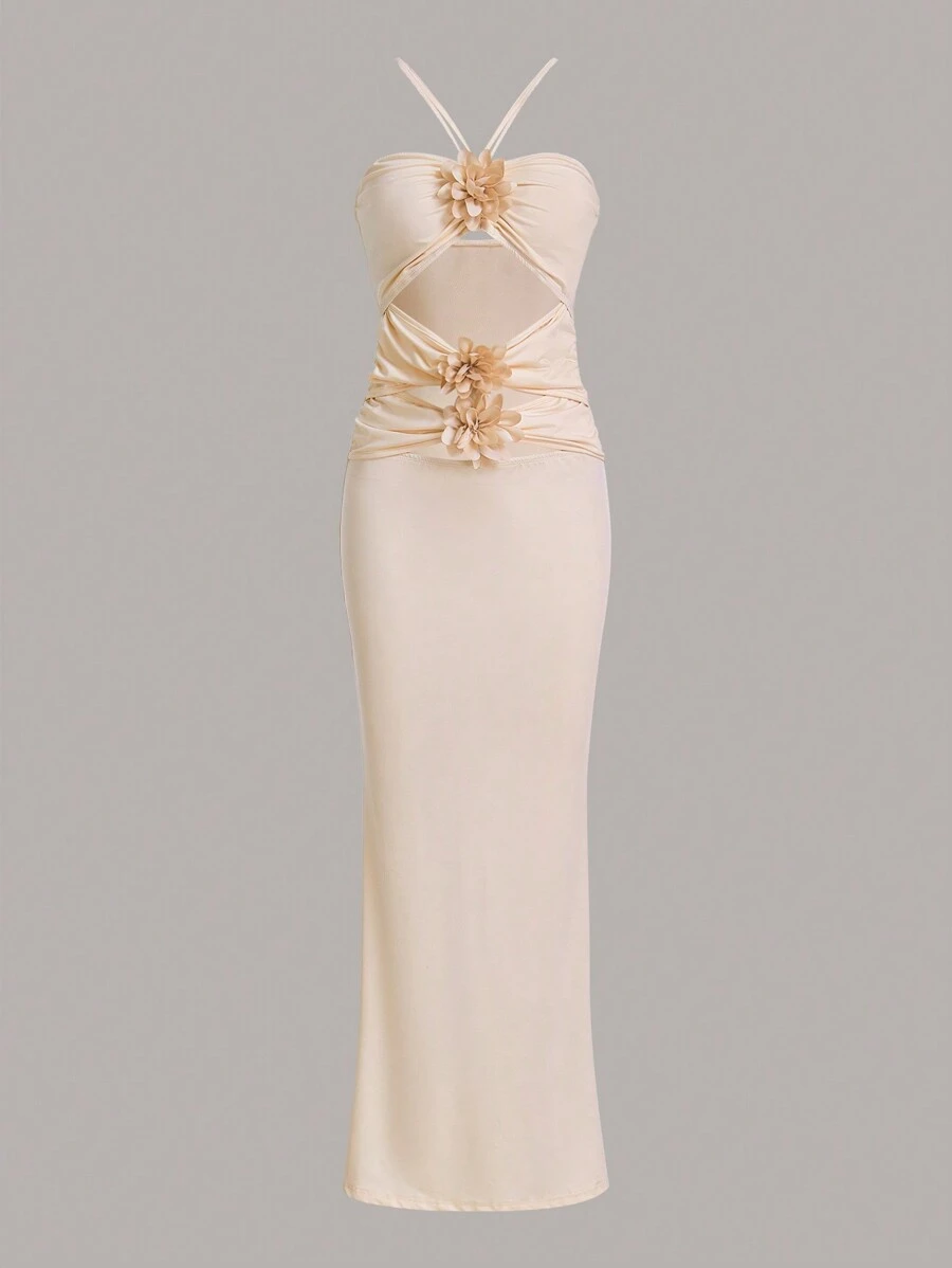 SHEIN ICON Solid Cut Out Ruched Bust Cami Dress - Apricot - View 1