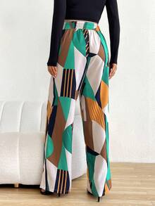 SHEIN 孕婦條紋圖案和幾何撞色拼接圖案闊腿褲 - 彩色 - 查看 3