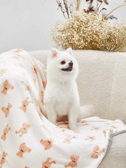 PETSIN Cute And Cozy Pet Blanket With Beige Bear Print