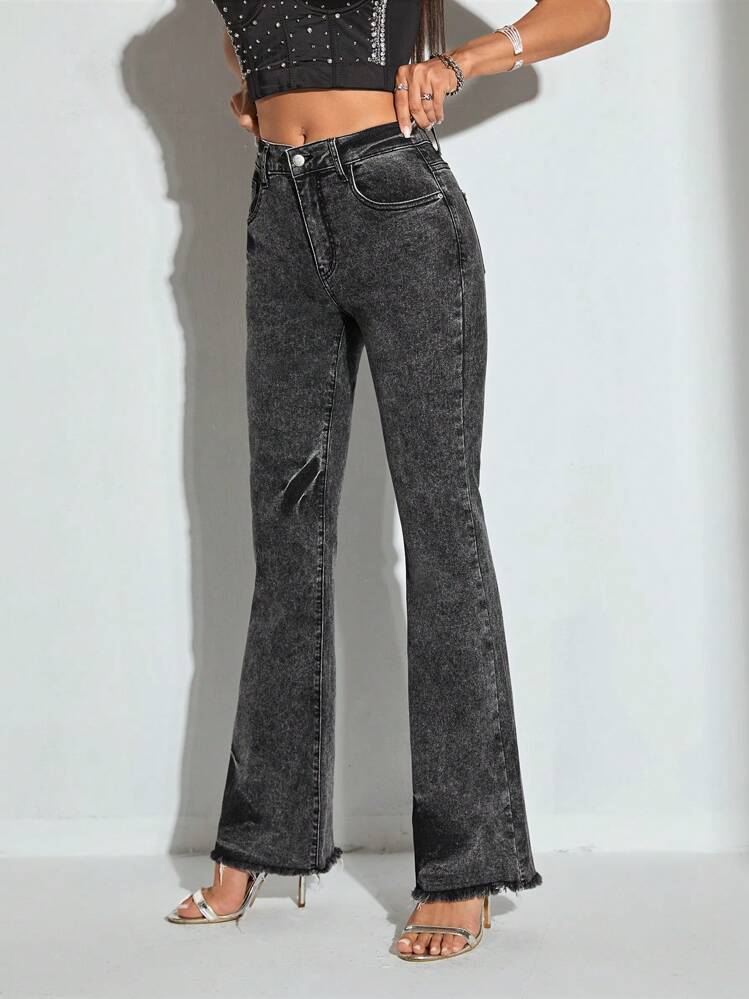 SHEIN BAE High Waist Flare Leg Jeans - Dark Grey - View 5