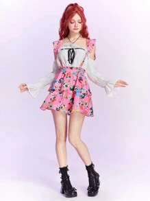 The Powerpuff Girls | ROMWE Falda pichi con estampado de dibujos animados ribete con fruncido - Multicolor - Ver 1