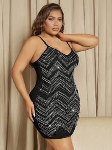 SHEIN SXY Plus Chevron Print Cami Bodycon Dress - Black - View 5