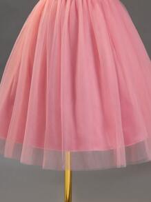 SHEIN Tween Girl Ruffle Trim Mesh Hem Party Dress for Christmas - Pink - View 3