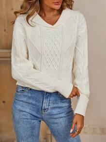 SHEIN LUNE Cable Knit Drop Shoulder Sweater Knit Pullover Fall Winter Outfit