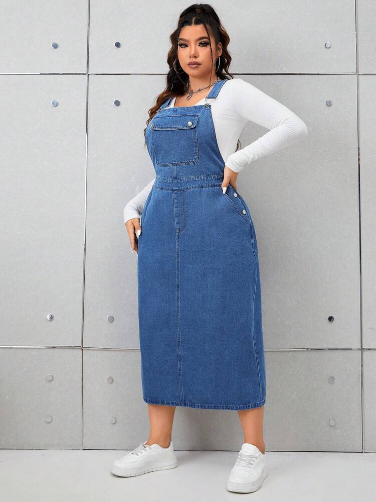 denim dress shein BAE Rhinestone and Studded Detail Tube Split Thigh Denim Overall Dress Without Tube Top Light Wash Casual Sleeveless Denim Plain Pinafore Non SHEIN EZwear Women's Sleeveless Denim