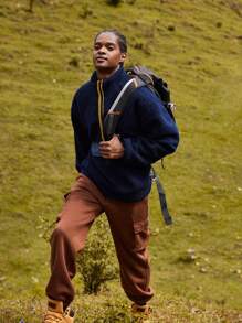 In My Nature Men Flap Detail Half Zipper Outdoor Fleece Top