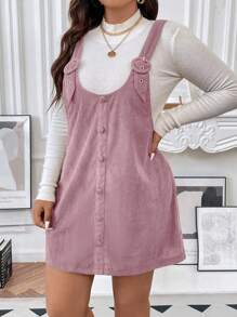 SHEIN Franclia Hơn Nút phía trước Đầm Tổng thể Không có áo len - Hồng - Xem 5