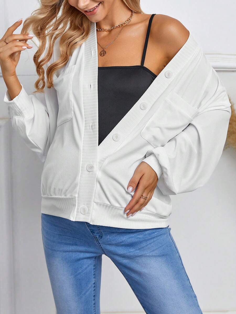 SHEIN Thai sản Thả vai Túi có nắp Nút phía trước Áo khoác - Màu be - Xem 1