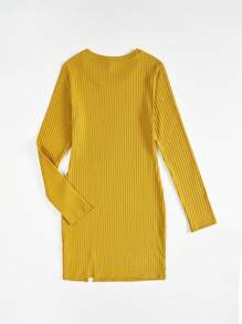 SHEIN Essnce Solid Ribbed Knit Split Hem Dress - Yellow - View 2