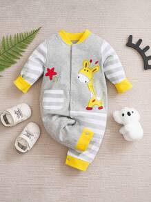 Yierying Baby Boy Striped & Cartoon Graphic Jumpsuit - Multicolor - View 1