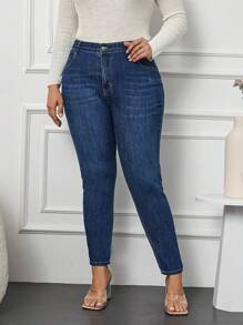 Plus Size  Zipper Fly Skinny Jeans - Navy Blue - View 6