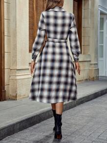 Chiquease Plaid Print Belted Shirt Dress - Blue - View 2
