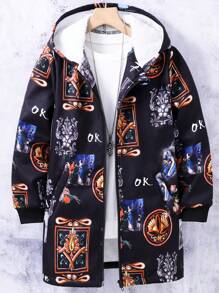 男大童1入組字母圖案風衣外套 - 黑色 - 查看 1