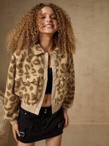 In My Nature In My Nature Leopard Print Drop Shoulder Flap Pocket Teddy Jacket