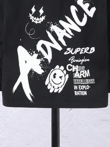 SHEIN Tween Boy Slogan & Cartoon Graphic Tee - Black - View 3