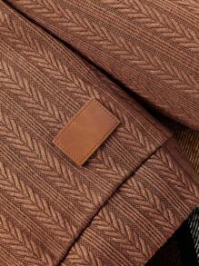 SHEIN Young Boy Mock Neck Sweatshirt & Plaid Print Pants - Brown - View 5