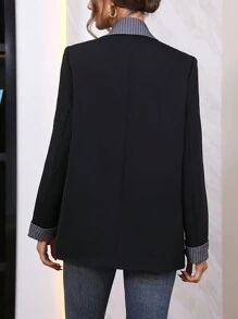 SHEIN Privé Striped Print Double Button Blazer - Black - View 2