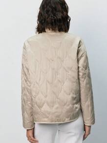 SHEIN Frenchy 落肩袖前紐扣絎縫外套 - 卡其色 - 查看 2