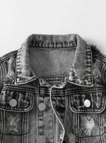 SHEIN Explorewe Chico joven Cazadora mezclilla desgarro - Gris - Ver 4