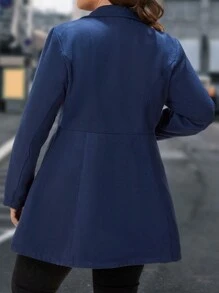 EMERY ROSE Plus Double Breasted Slant Pocket Double Breasted Overcoat - Royal Blue - View 2