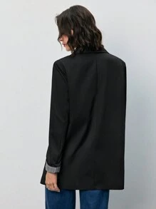 SHEIN Frenchy 格紋袖口單排釦西裝外套 - 黑色 - 查看 2