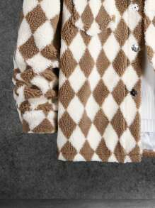 Manfinity Homme Abrigo Holgado Masculino Con Patrón Argyle Y Bolsillos Con Solapa De Peluche - Multicolor - Ver 4
