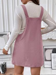 SHEIN Franclia Hơn Nút phía trước Đầm Tổng thể Không có áo len - Hồng - Xem 2