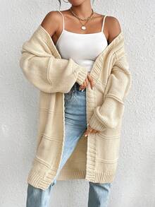 SHEIN Unity 落肩休闲设计开衫 - 杏色 - 查看 3