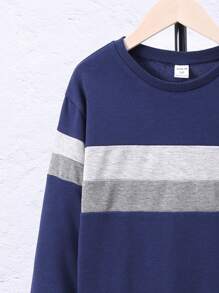 SHEIN 男大童恐龍印花撞色落肩袖運動衫 - 藏蓝色 - 查看 4