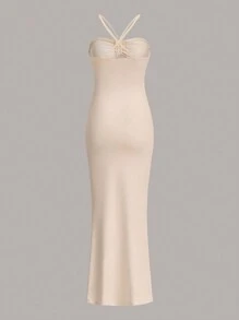 SHEIN ICON Solid Cut Out Ruched Bust Cami Dress - Apricot - View 2