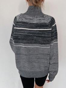 Dazy Star 秋季段染纽扣半开襟毛衣 - 灰色 - 查看 2