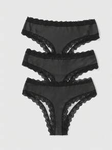 Bat Sada 3pcs Letter Graphic Contrast Lace Trim Mesh Panty Sets - Multicolor - View 2