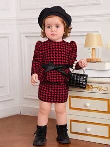 SHEIN Váy tay bồng in họa tiết răng sói cho bé gái, dành cho Giáng sinh - Nhiều màu - Xem 4