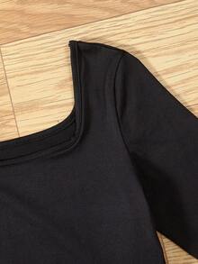 SHEIN Cô gái Tween Chi tiết về Flap Áo khoác Trench & Chất rắn Bộ áo liền quần Cami - màu nâu - Xem 5