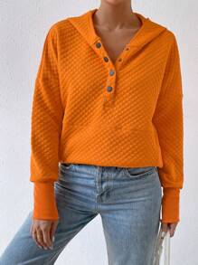 Chiquease Áo hoodie tay lửng cài nửa cúc, kiểu dáng chui đầu, thích hợp cho mùa thu. - trái cam - Xem 2