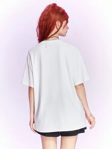 The Powerpuff Girls | ROMWE Camiseta de hombro caído con gráfico de dibujos animados, escolar - Blanco - Ver 6