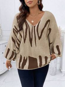 Calvaya Áo len tay cánh dơi họa tiết Plus, áo len chui đầu dệt kim mùa thu đông. - Màu Khaki - Xem 7