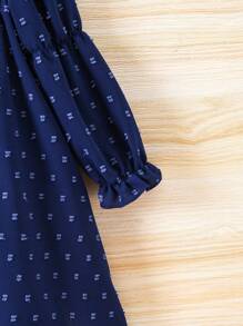 Cô Gái Trẻ Chấm Swiss Tay áo loe Lá sen tỉa Đầm - Màu xanh hải quân - Xem 7