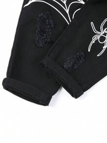 SHEIN Young Boy Cobweb Print Jeans
