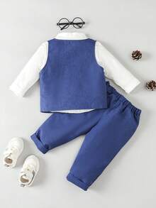 男嬰前蝴蝶結二合一襯衫和褲子 - 藏蓝色 - 查看 2