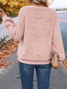 SHEIN LUNE Solid Drop Shoulder Teddy Sweatshirt In Fall/Winter