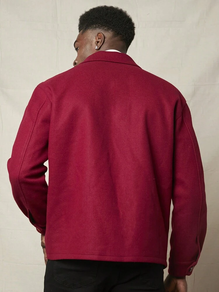 Men's Flap Pocket Button Front Oversized Overcoat, For Fall Winter