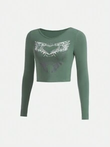 Teen Girl Wings Print Tee - Cadet Blue - View 4