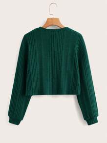 SHEIN Teen Girl Drop Shoulder Ribbed Knit Tee - Dark Green - View 2