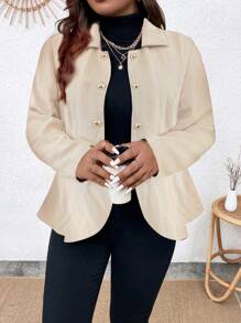 Calvaya Plus Button Front Peplum Overcoat - Multicolor - View 6