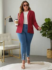 SHEIN Essnce 大碼西裝領單釦西裝外套 - 酒紅色 - 查看 4