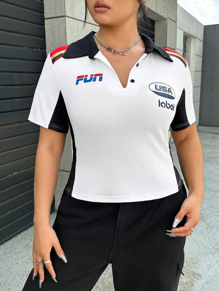 Plus Letter Graphic Contrast Collar Tee