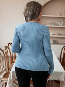 Calvaya Talla grande Jersey unicolor tejido de canalé - Azul - Ver 2